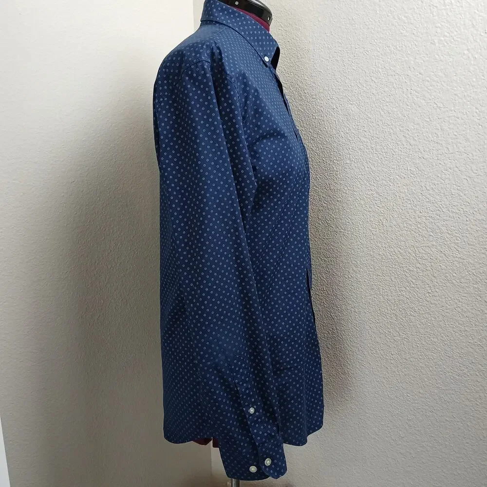 Banana Republic Slim Flex Fit Tech Stretch Cotton Shirt Mens L navy blue floral